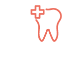 Innovativo nei servizi Schermo bianco stilizzato dello smartphone con sul lato destro un dente con una croce rosso in alto a sinistra